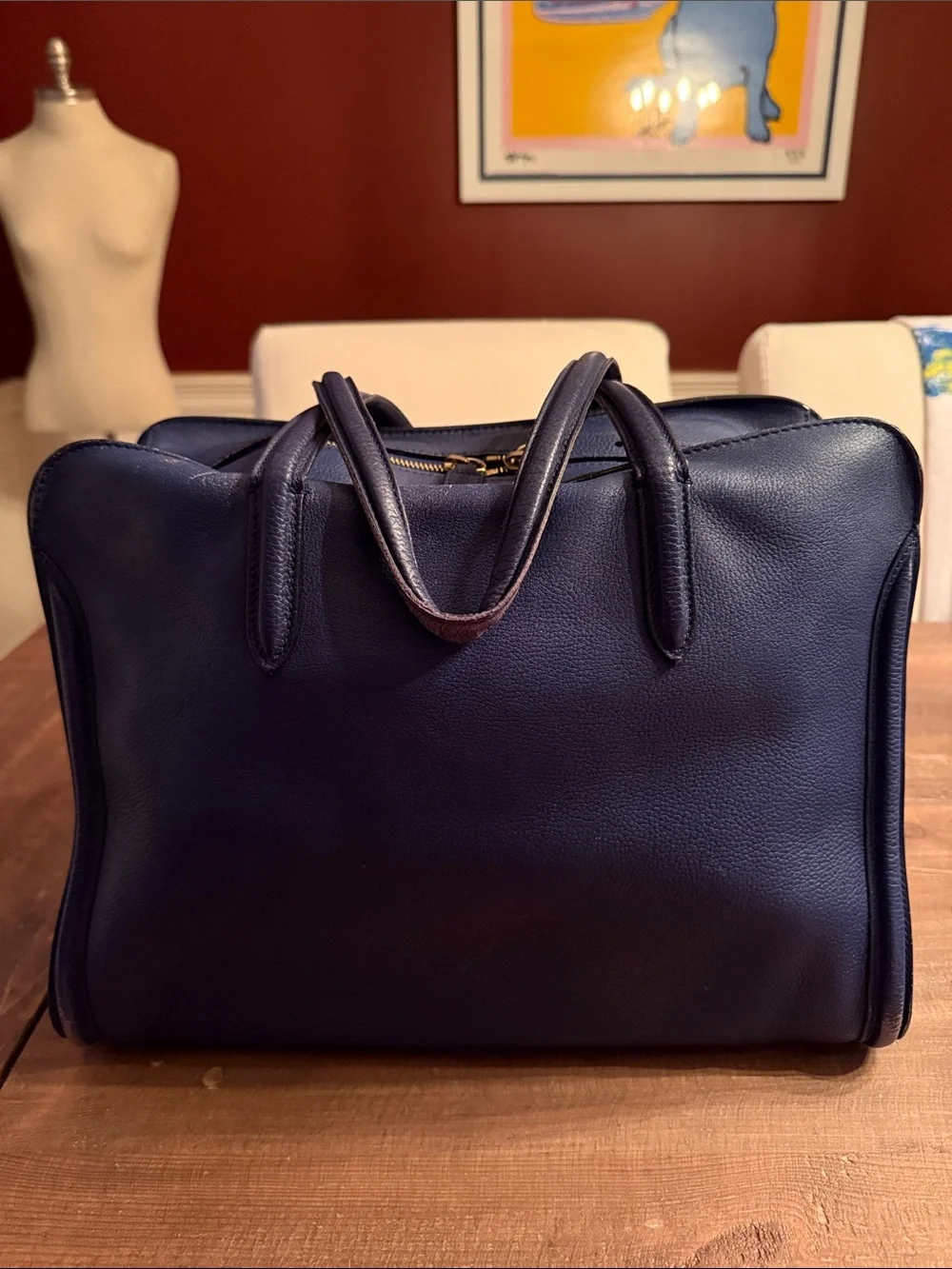 Alexander McQueen Navy Pebbled Leather, padlock zip-around, Skull Lock and Key